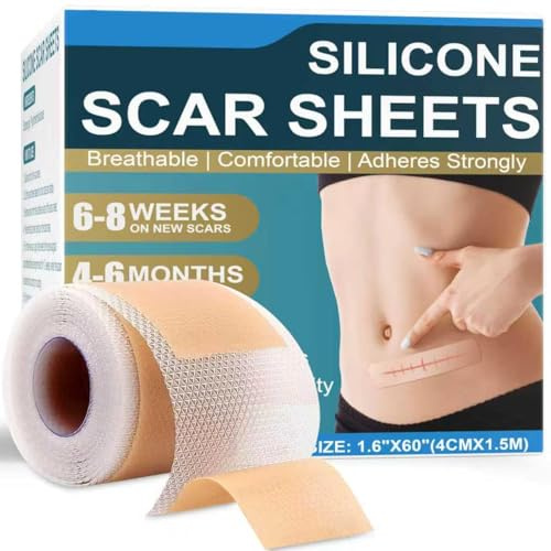 Silicone Scar Sheets Waterproof 4cm x 2m - Ultra Soft Silicone Scar Tape, Waterproof Scar Treatment for Surgical Scars, C Section