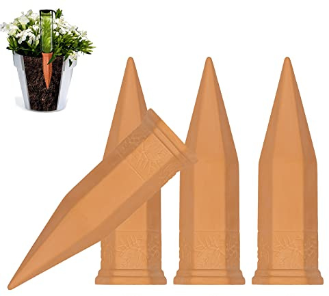 Lot de 4 Oyas a Planter Terre Cuite, Auto-arrosantes en Ollas Terre Cuite, Cône en Argile d’arrosage, Goutte-Gouttes Automatiques pour Plantes en Pot D'intérieur, Marro