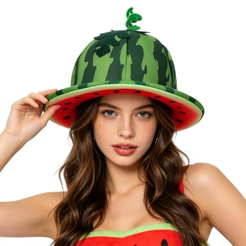 Funny Watermelon Bucket Hat Fruit Headwear for Halloween Carnival Costume