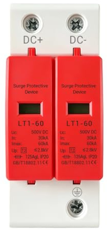 2P Surge Protective Device 500V DC 30-60kA Surge Arrestor | 35mm Rail Mounting Low Voltage SPD for Lightning Protection Photovoltaic Solar Energy Protector