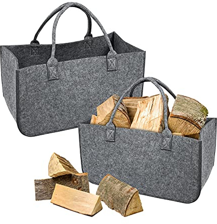 YRHome 2 sacchetti in feltro pieghevoli per legna da ardere, fino a 30 kg, 50 x 25 x 25 cm, colore grigio chiaro