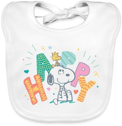 Spreadshirt Peanuts Snoopy Happy Glücklich Bio Baby Lätzchen | Waschbares Baby-Lätzchen