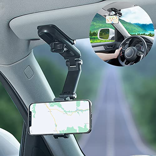 JSCARLIFE Sun Visor Phone Holder, Adjustable Cell Phone Holder, 360° Rotatable Car Phone Mount Compatible with 2.1-3.7 inches