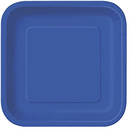 Trimming Shop 9 Heavy Duty Square Dessert Plates Royal Blue Disposable Plates 23cm - Colour Themed Paper Tableware for BBQs, Weddings, Birthday, Multipurpose Occasions (14 Pack)
