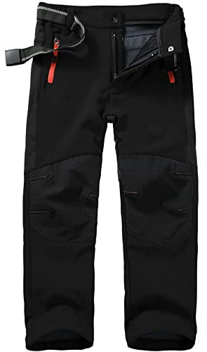 yeyity Kinder Softshellhose Skihose Gefüttert Cargohose Wasserdicht Thermohose Jungen Mädchen Schneehose Winter Outdoorhose Wanderhose(16010,Black,L)