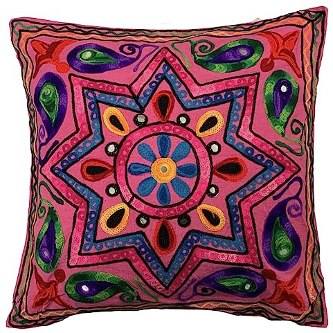 Original Kikan Suzani Housse de coussin Motif étoiles indiennes 40 x 40 cm Broderie multicolore 40 x 40 cm