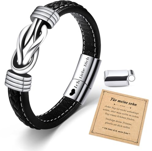 SUNSH Männer Geflochtenes Lederarmband Für Sohn Mit Ewiger Liebe Auf Sie Eingraviert, Inspiriert Von Männer Knoten Verstellbare Geflochtene Lederarmband Weihnachten Geburtstag Geschenk