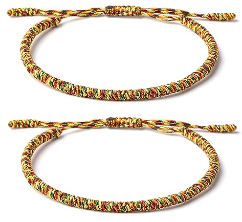 ZYMGUO 2 Pulsera Tibetana Tradicional,Tejida a Mano, Nudo Budista de la Suerte, Cordón Rojo Ajustable,Para Hombre y Mujer,Nudo Tradicional Budista Amuletos de la Suerte y Protección (Color)