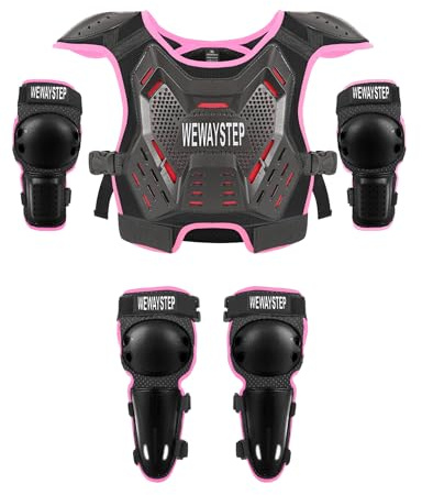 Kids Dirt Bike Gear Chest Protector Motocross Gear Motorcycle Body Armor Vest Youth Riding Gear Knee Shin Guard Elbow Pads for Cycling Ski Skateboard Skating Off-Road MTB ATV (Pink)