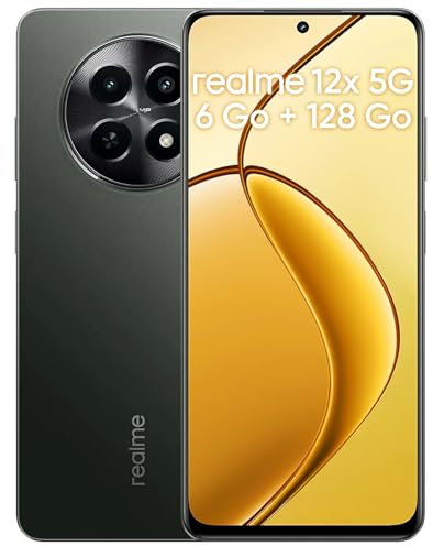 realme Smartphone 12x 5G 6+128 GB, Smartphone de 6,72 Pulgadas, Cámara AI de 50 MP, Dual Standby 5G, Pantalla de 120 Hz, Batería de 5000 mAh, Procesador Dimensity 6100+, Negro (sin Adaptador)