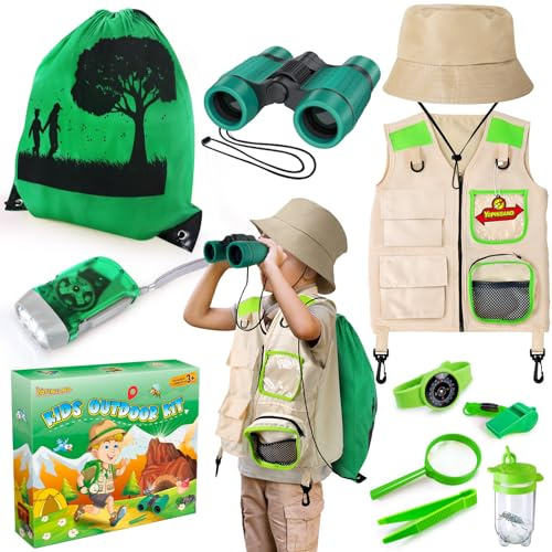 Set da esplorazione per bambini, con gilet, cappello, zaino e binocolo, giocattolo da esterno per bambini, ragazze e ragazzi