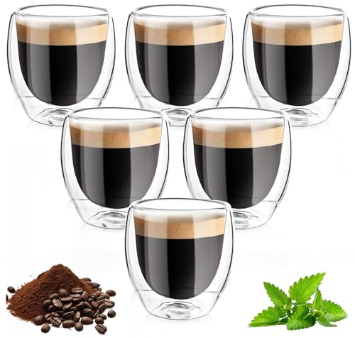 GEGNNS 6 tazas de café de cristal, 250 ml, vasos de doble cristal, vidrio borosilicato vasos de café de doble pared para leche, café, avena, yogurt