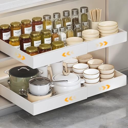 VINATO Tiroir Coulissant Cuisine, Tiroir Telescopique Cuisine, Largeur Ajustable Placard (32-52cm L X 42 Cm P X 7.5 Cm H), Blanc