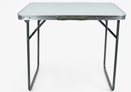 HERSIG - Mesa Plegable de Camping y Jardín Portátil Ultraligera de 70x50x60cm para Exterior y Terraza con Estructura Tipo Maleta Fácil de Montar en Segundos Color Gris