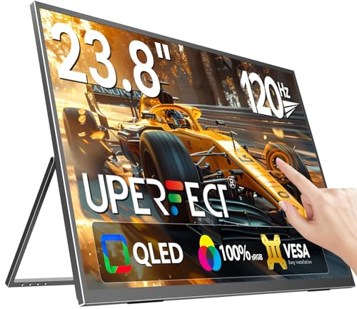 UPERFECT 23.8 120Hz QLED Táctil Monitor Portátil FHD 1080P 100% sRGB Gran Pantalla Mate con Soporte Ajustable 180° USB C HDMI para Laptop/PC/Consola de Juegos/Phone/Mini PC, Compatible con VESA
