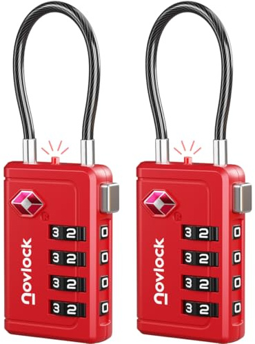 Cadenas TSA à 4 chiffres avec Indicateur d’Ouverture – pour Valise, Bagage Cabine, Sac à Dos – Acceptés pour les Voyages en Avion – Lot de 2, Rouge