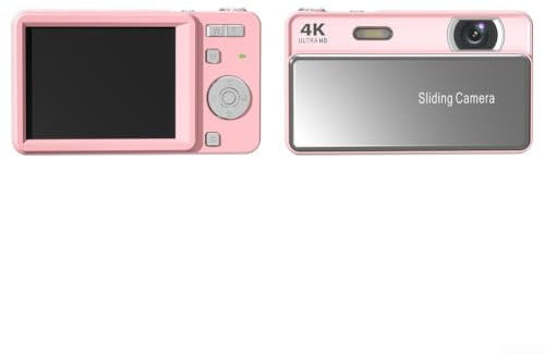 Glidbar 64 MP digitalkamera, 16x zoom, 4K-video, elektronisk stabilisering, kompakt metallkropp för studenter, fotografi, vit, silver, rosa, svart, guld (rosa)