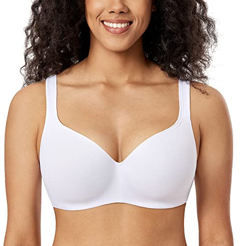 Delimira Women's Padded Bra T Shirt Underwired Support Bra Balcony Seamless Full Cup Comfort Bra White 44C