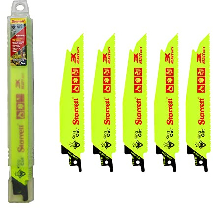 Starrett Bi-Metal Reciprocating Saw Blade - 5 Pieces BTR61014-5 King-Cut 150 mm/6 Inch 10-14TPI Unified Shank Heavy Duty Cutting - Compatible with Bosch Dewalt Makita & Many Others