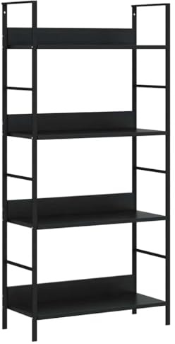 vidaXL Black 4-Layer Book Shelf - Engineered Wood and Steel, Compact Design, Ample Storage Space, Suitable for Living Room/Office/Bedroom/Garden
