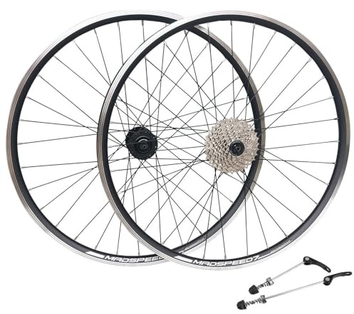 Madspeed7 QR 27.5 650b (ETRTO 584x19) MTB Mountain Bike Wheel Set + 9 Speed Cassette (11-32t) - Rim & Disc Brake Compatible - Sealed Bearings Hubs (Very Smooth Hubs) - Double Wall - 32x Black Spokes