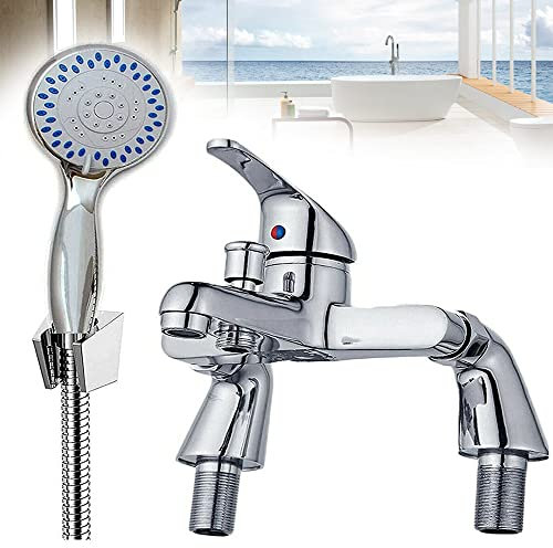 Shower Head and Hose Set for Bath Taps, Stainless Steel Shower Holder and 3-Function Shower Head, Single Lever Bath Shower Mixer Tap, Chrome