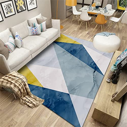 DJHWWD Outdoor-Teppich blau Teppich Auslegware kuschel Teppich GeometrischSchlafzimmerwaschbar 120x160cm Teppich Badezimmer Flur deko