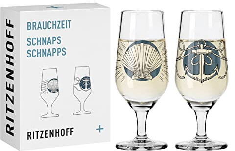 RITZENHOFF 3871001 snapsglas 40 ml set om 2 – serie brukstid nr 1 + 2 – djurdjur – rund, blå och grå – Made in Germany