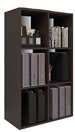 Coemo Aktenregal Delta-6 Schwarz mit 6 Fächern, Standregal, Würfelregal, Büroregal, Stehregal, Regal für Kinderzimmer, Buchregal, Fächerregal 65x30x98cm
