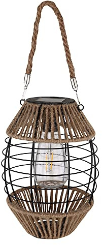 GLOBO LIGHTING Solarleuchte mit Seil, Gitter Metall schwarz Höhe 40,5cm