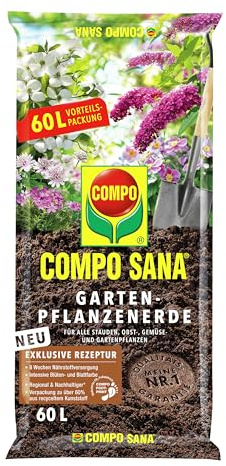 COMPO SANA Gartenpflanzenerde 60 L, 8 Wochen Nährstoffversorgung | Lockere und luftige Struktur mit COMPO Gärtnerhumus, abgestimmter pH Wert für kräftige Wurzeln und gute Nährstoffaufnahme