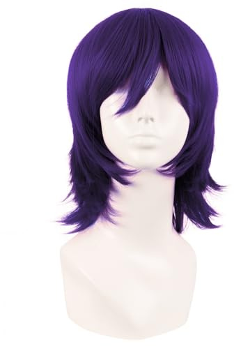 MapofBeauty 35 cm Con Flequillo Wolf Tail Side Part Pelucas,Oscuro Púrpura
