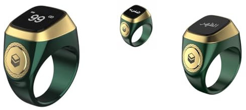 Mr. Gadget's Solutions Smart Ring Tasbih - Compteur électronique Zikr Tasbeeh - Bluetooth & étanche 18mm-VERT