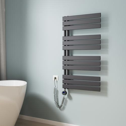 EMKE Badheizkörper Handtuchhalter Elektrisch 1041x600 mm, Handtuchheizkörper Elektrisch mit Thermostat Elektrischer Handtuchwärmer Handtuchtrockner Handtuchheizung mit Heizstab Anthrazit 600W