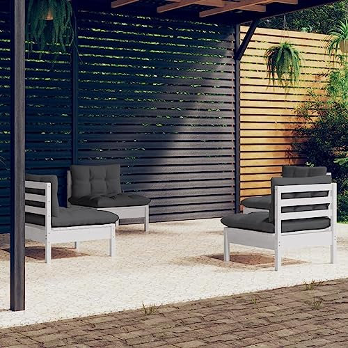 ShCuShan 4-TLG. Garten-Lounge-Set mit Anthrazit Kissen Sitzgruppe Outdoor Balkon MöBel Balkon MöBel Sitzgarnitur Gartenz GartenmöBeln Kiefernholz