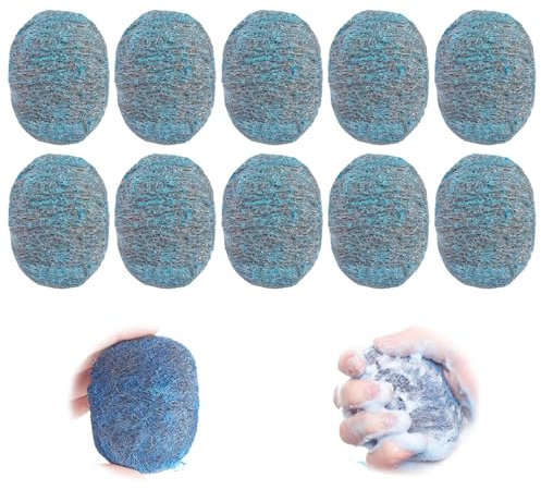 Tampons Jex, Lot de 10 Éponge À Récurer en Acier, Éponge à récurer en Acier, épurateur de Cuisine, Laine d'acier,Nettoyage ménager en Acier Inoxydable,Forte Absorption d'eau Mousse Riche,Réutilisable