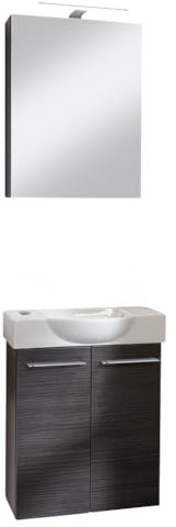 FACKELMANN SBC B.PERFEKT Gäste WC Waschtisch Set mit Spiegelschrank 55 cm breit, Anthrazit, Türanschlag Links – Inklusive Waschbecken aus weißer Keramik und Stauraum