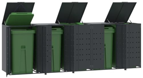 IKAYAA Edelstahl Mülltonnenbox 5er 240L 5 Tonnen Anthrazit Mülltonnenverkleidung Metall Müllcontainer Mülltonnenschrank Müllbox Draußen 345x79x117 cm