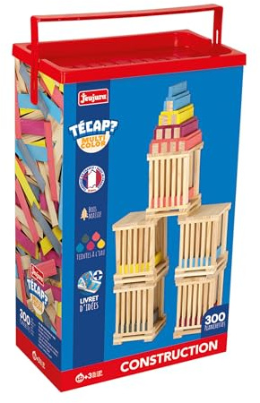Jeujura - TECAP Multicolor - 300 Pièces - Jeu de Construction 3 Ans - 8313 | Planchettes en bois - Jeu d’équilibre créatif et imagination - Modèles Inclus - Idée cadeau enfant - Fabriqué en France