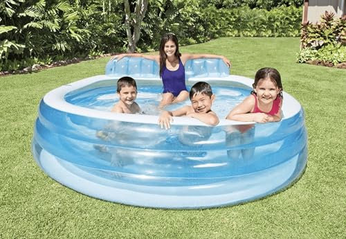 Inflatable Paddling Pool for Adults with Seat - Garden Family Swim Centre - Swimming Pool For Kids and Adults - Large Inflatable Lounger For Family (229 x 218 x 76cm)