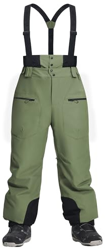 Pioneer Camp Pantaloni da sci da uomo, impermeabili, 15000 mm, con spalline regolabili e ventilazione, da snowboard, da uomo, per neve profonda, traspiranti, 7000 g/m², antivento, robusti, Verde