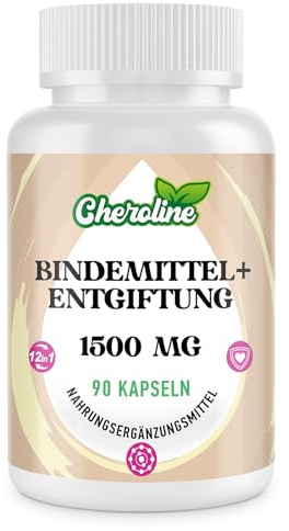 Cheroline Binder Detox Capsules 1500 mg, avec Charbon Actif, pour Toxines, Supplément de Désintoxication Foie-intestin 12 en 1 pour la Digestion, 90 Capsules (90 Unité (Lot de 1))