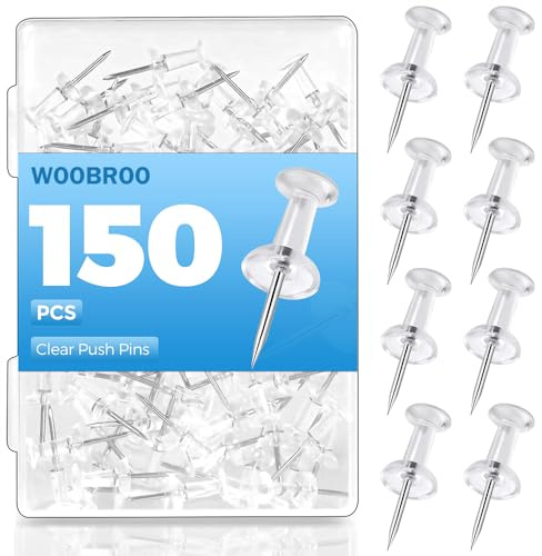 Clear Push Pins - 150 PCS Drawing Pin with Storage Box, Thumb Tacks for Cork, Notice, Map-Pins Board and Bulletin Boards for Pinboard