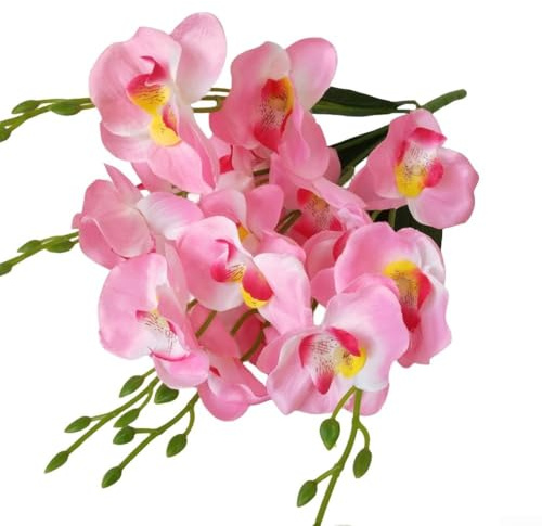 CYRENT Bouquet di orchidee farfalle artificiali, 20 teste di fiori finti in seta, per matrimoni, feste, decorazione della casa (rosa)