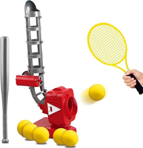 Mostop Kids Auto Baseball Pitching Machine Outdoor-Spielzeugset-4 einstellbare Winkel Elektronisches Baseball-Trainingsgerät & Schlagtraining-Spielzeug,inklusive 6 Baseballs,Baseballschläger,Schläger