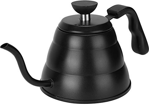 Fdit 304 Pentola in Acciaio Inossidabile, Bollitore di caffè a Mano 1 Litro con Manico in Gomma, per Cottura a Induzione, Prevenire la Fuoriuscita di Liquidi, Portata Controllabile (BLACK)