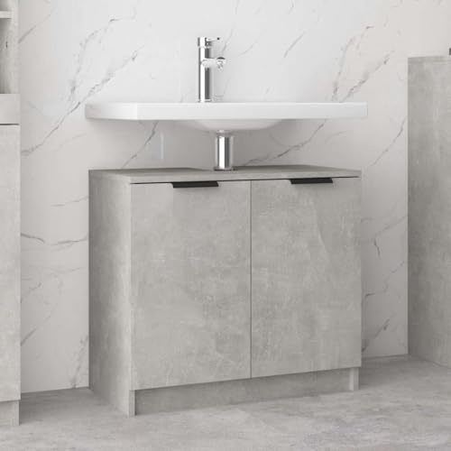 Armario de baño contrachapado Gris hormigón Armario de Baño con 2 Puertas y Amplio Almacenamiento, Superficie Resistente y Diseño Elegante para Organización 64,5x33,5x59 cm