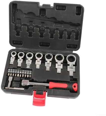 Juego de llaves de trinquete ajustables de 8 mm a 19 mm, 20 piezas de llave de vaso de cabeza intercambiable con puntas de destornillador Torx, acero al cromo vanadio para reparación de automóviles y