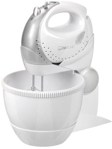 Clatronic Handrührer | Handmixer | 2in1 Mixstab und Edelstahlquirle | Rührschüssel inkl. Halterung | 250 Watt | 5 Geschwindigkeitsstufen | spülmaschinenfest | rotierende Rührschüssel | HMS 2739 weiß