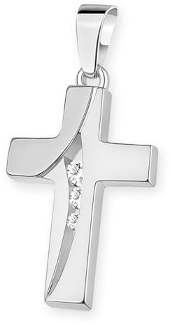 CLEVER SCHMUCK Kreuzkette Anhänger 23 mm geschwungen Kreuz mit Steinen 925 Silber matt und glänzend STERLING in Geschenkfaltbox